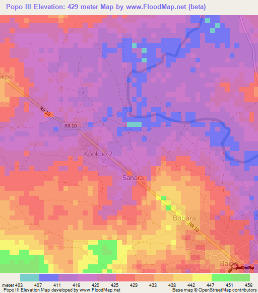 Popo III,Central African Republic Elevation Map