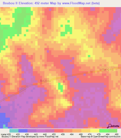 Boubou II,Central African Republic Elevation Map