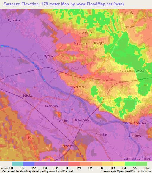 Zarzecze,Poland Elevation Map