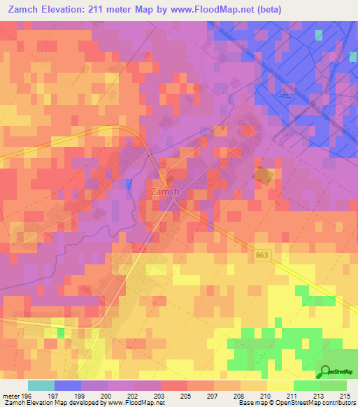 Zamch,Poland Elevation Map