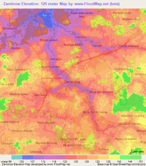 Zambrow,Poland Elevation Map
