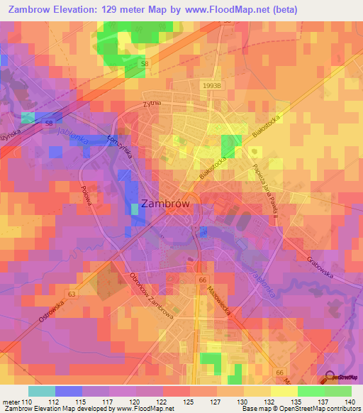 Zambrow,Poland Elevation Map