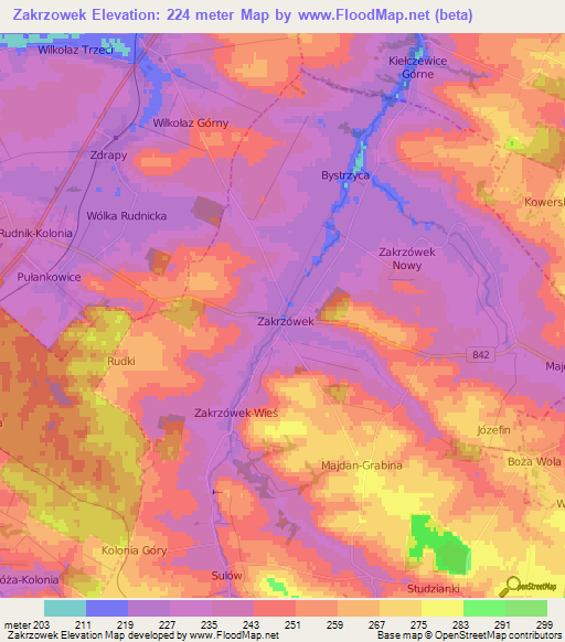 Zakrzowek,Poland Elevation Map