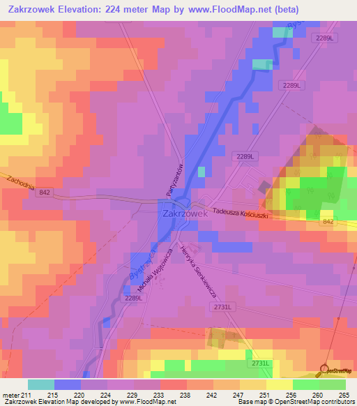 Zakrzowek,Poland Elevation Map