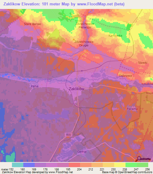 Zaklikow,Poland Elevation Map