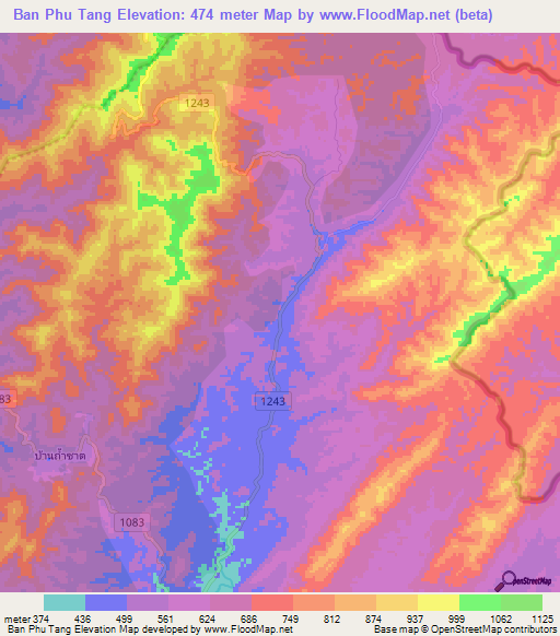 Ban Phu Tang,Thailand Elevation Map