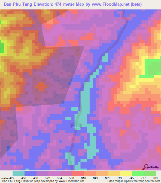 Ban Phu Tang,Thailand Elevation Map