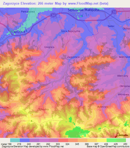 Zagorzyce,Poland Elevation Map