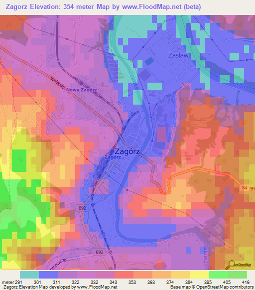 Zagorz,Poland Elevation Map
