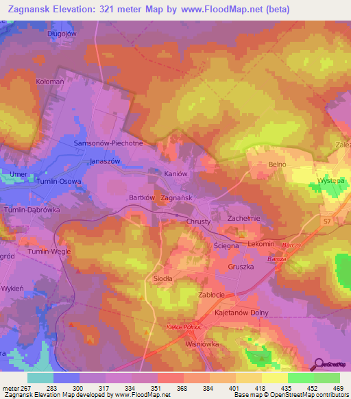 Zagnansk,Poland Elevation Map