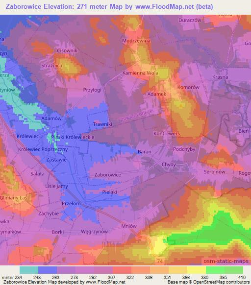 Zaborowice,Poland Elevation Map