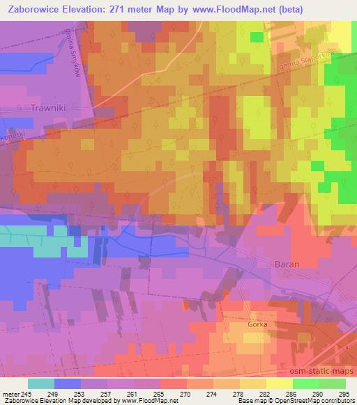 Zaborowice,Poland Elevation Map