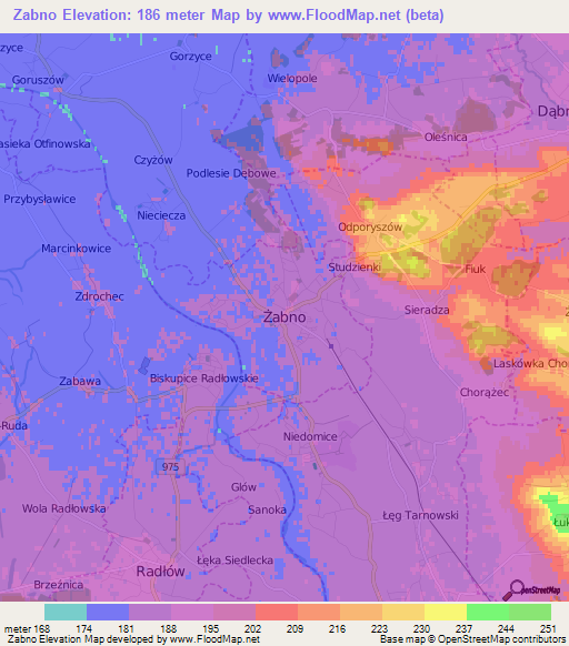 Zabno,Poland Elevation Map