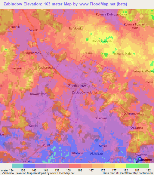 Zabludow,Poland Elevation Map