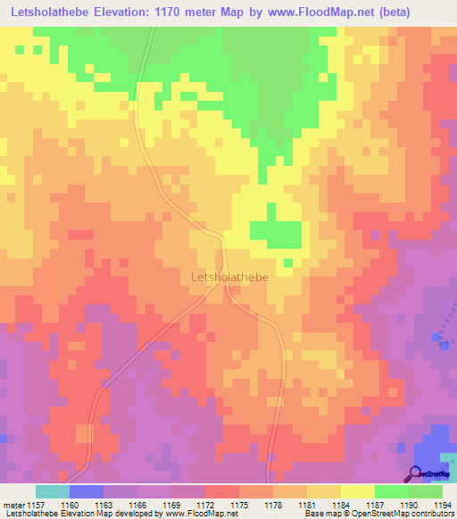 Letsholathebe,Botswana Elevation Map