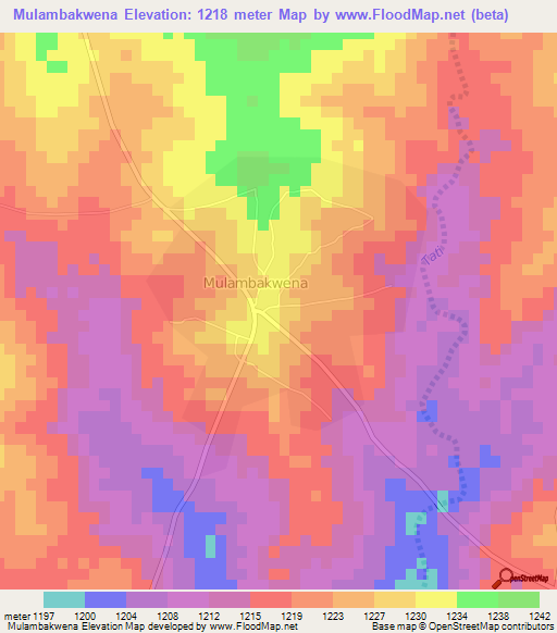 Mulambakwena,Botswana Elevation Map