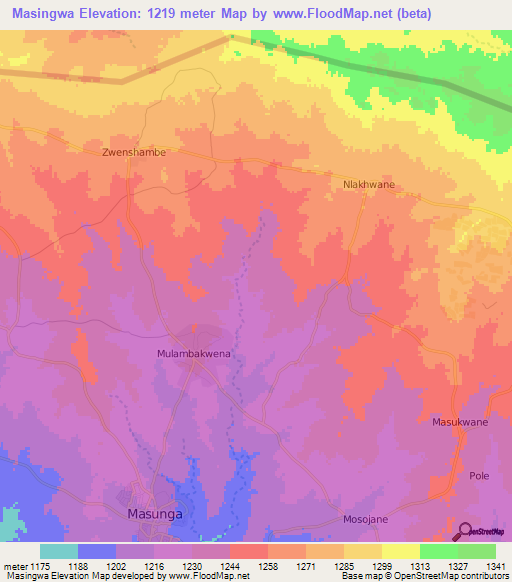 Masingwa,Botswana Elevation Map