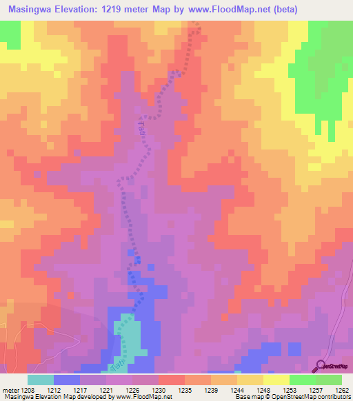 Masingwa,Botswana Elevation Map