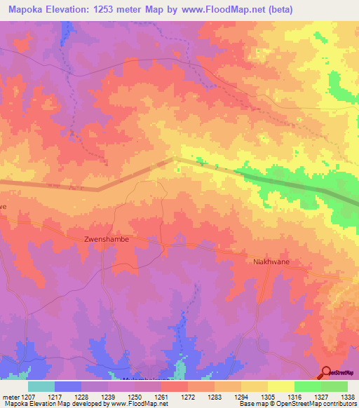 Mapoka,Botswana Elevation Map