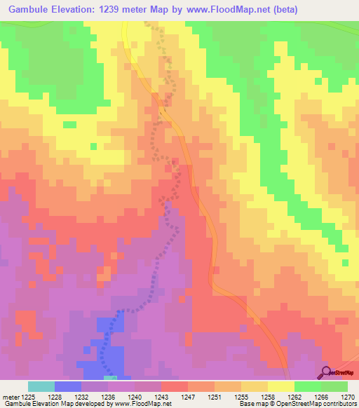 Gambule,Botswana Elevation Map