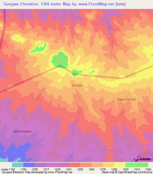 Gungwe,Botswana Elevation Map
