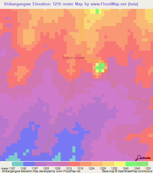 Shikangangwe,Botswana Elevation Map