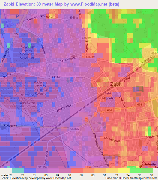 Zabki,Poland Elevation Map
