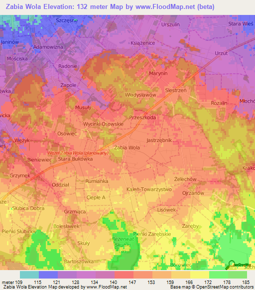 Zabia Wola,Poland Elevation Map