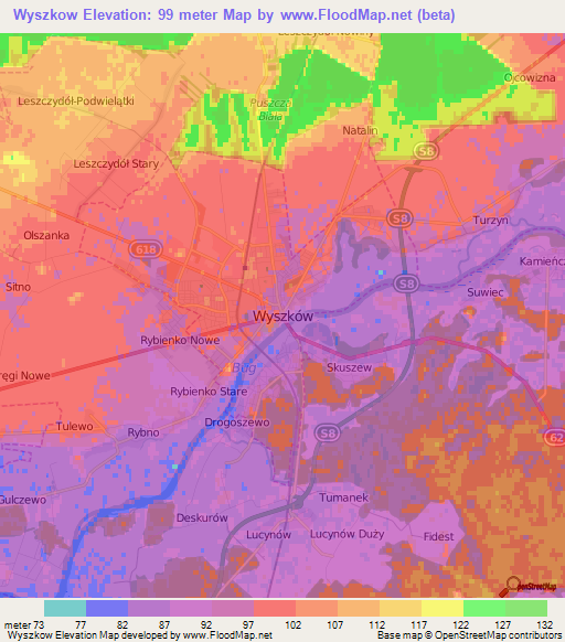 Wyszkow,Poland Elevation Map