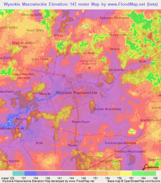 Wysokie Mazowieckie,Poland Elevation Map