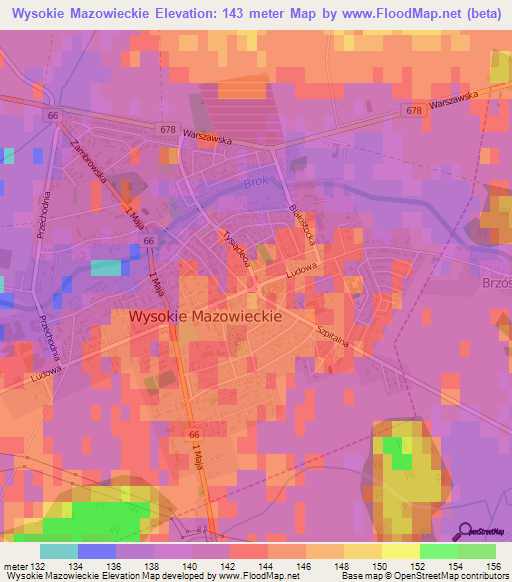Wysokie Mazowieckie,Poland Elevation Map