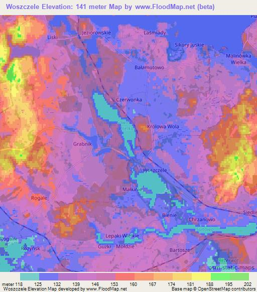 Woszczele,Poland Elevation Map