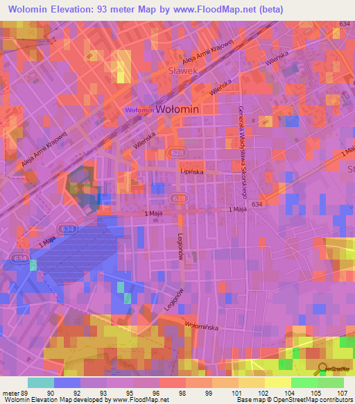 Wolomin,Poland Elevation Map