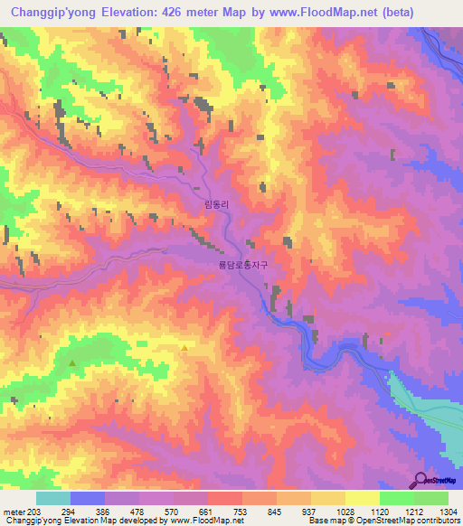 Changgip'yong,North Korea Elevation Map