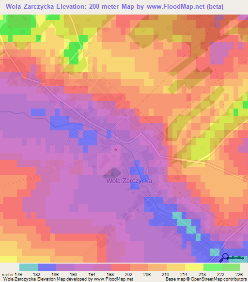 Wola Zarczycka,Poland Elevation Map