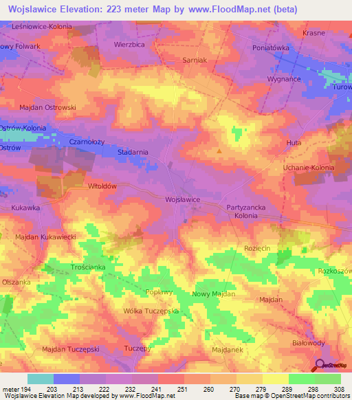 Wojslawice,Poland Elevation Map