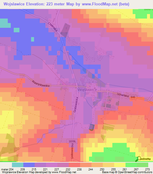Wojslawice,Poland Elevation Map