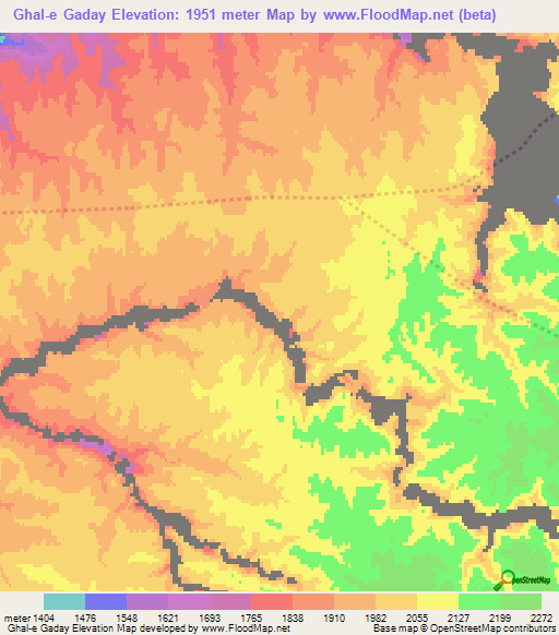 Ghal-e Gaday,Afghanistan Elevation Map