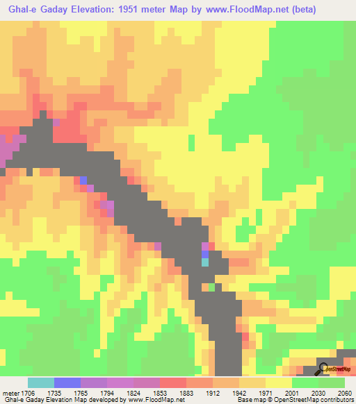 Ghal-e Gaday,Afghanistan Elevation Map