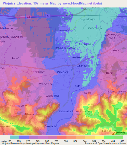 Wojnicz,Poland Elevation Map