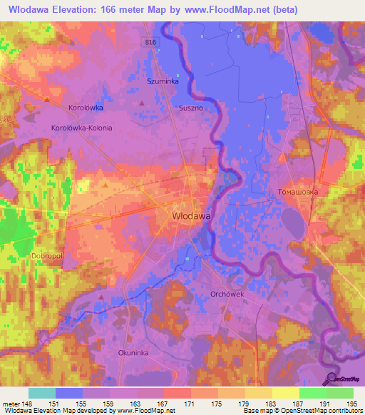 Wlodawa,Poland Elevation Map