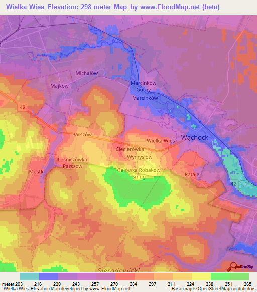 Wielka Wies,Poland Elevation Map