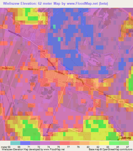 Wieliszew,Poland Elevation Map