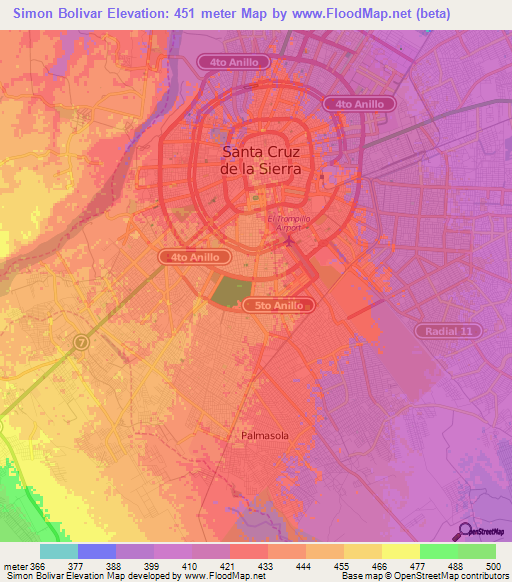 Simon Bolivar,Bolivia Elevation Map
