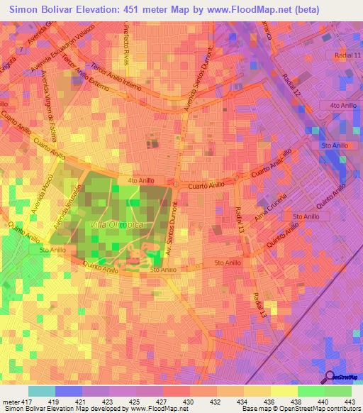 Simon Bolivar,Bolivia Elevation Map
