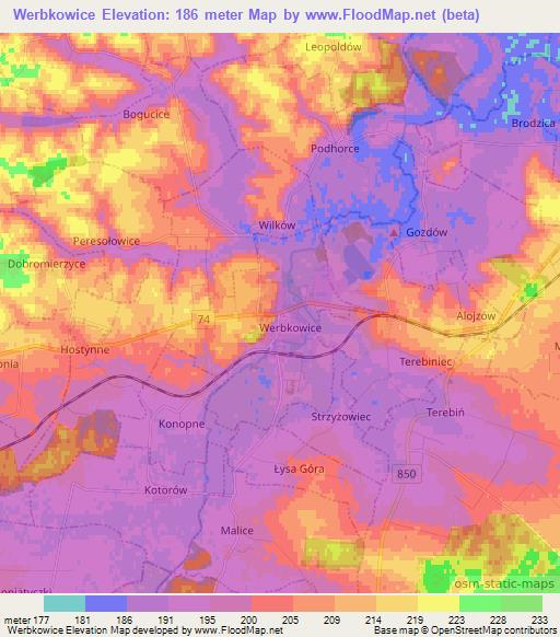 Werbkowice,Poland Elevation Map