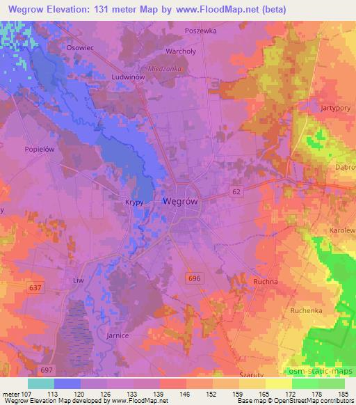 Wegrow,Poland Elevation Map