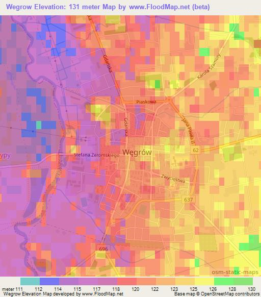 Wegrow,Poland Elevation Map