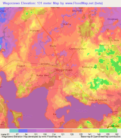 Wegorzewo,Poland Elevation Map