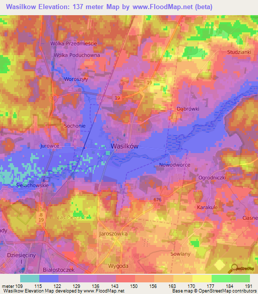 Wasilkow,Poland Elevation Map